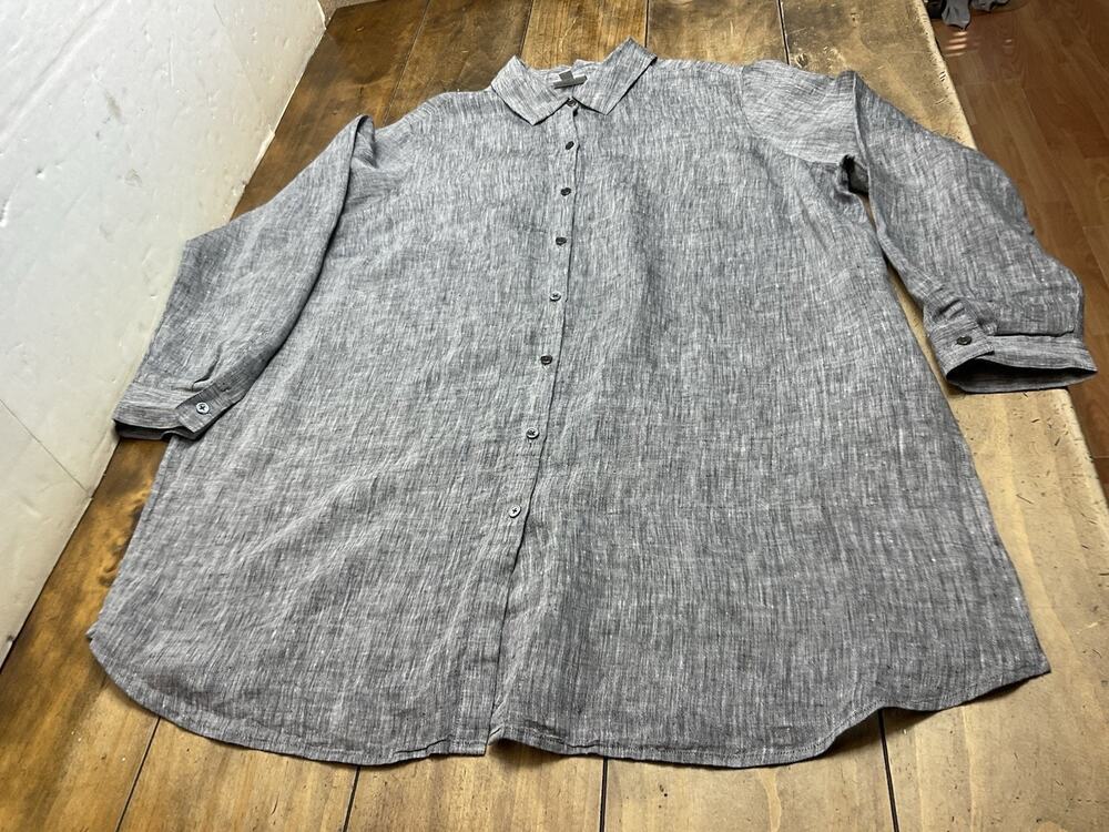 J. Jill Shirt Women’s 2X Love Linen Gray Tunic Button Front Coastal Boho